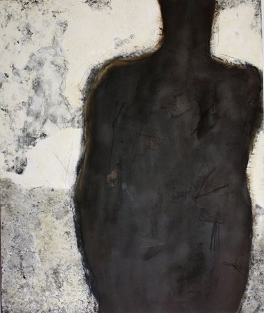 Legacy,  marble flour, ashes, charcoal, acrylics a.o.  size 100x120 cm